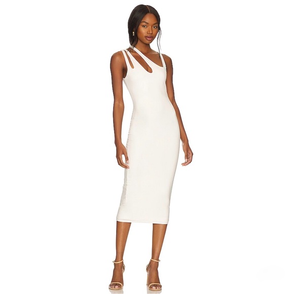 Not Yours to Keep Marie Midi Bodycon Dress Cutout Strappy Neckline - Picture 1 of 9